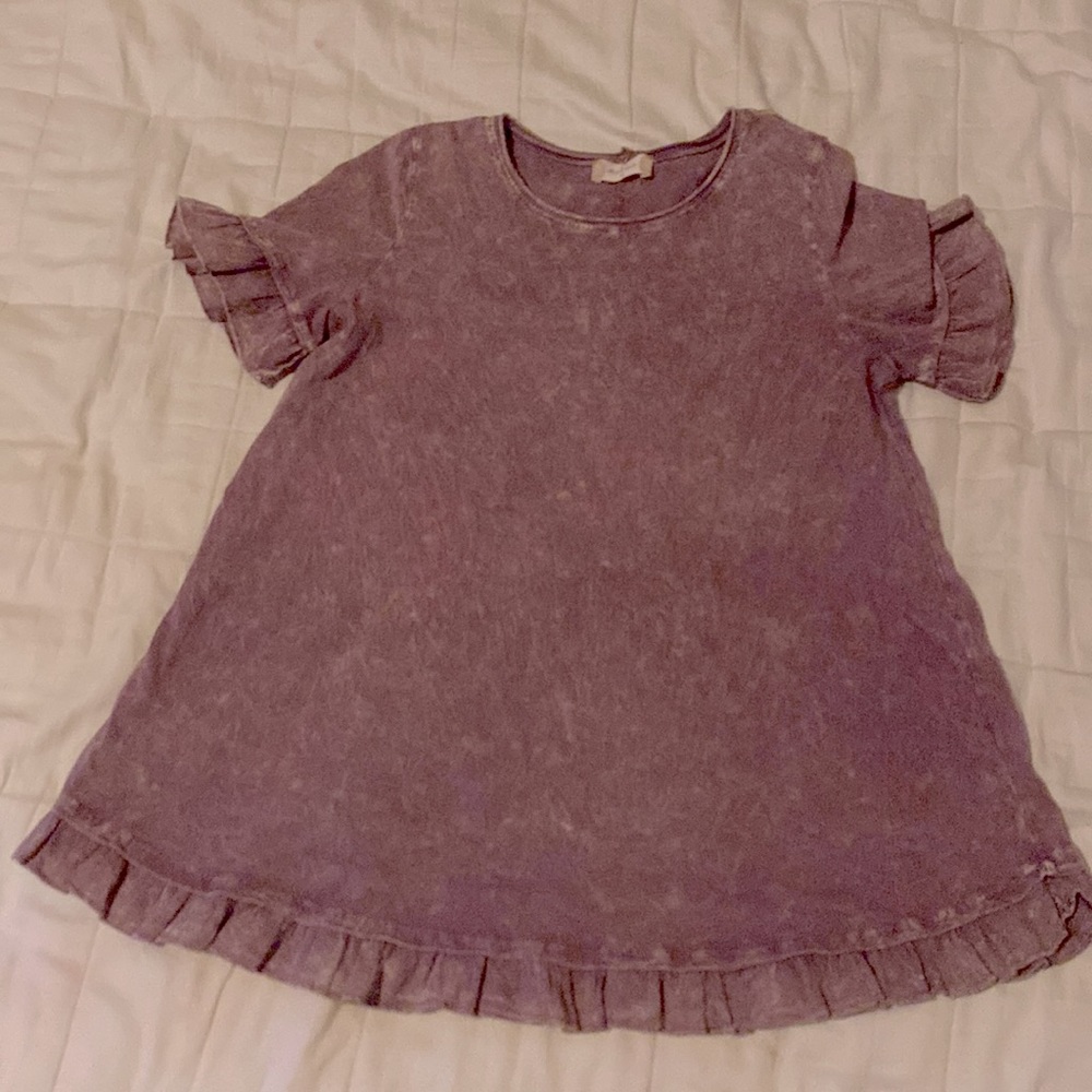 Altar’d State Purple Acid Wash Ruffle Shirt Medium Top